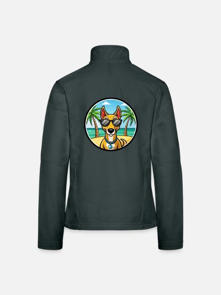Russischer Harlekin Hund Rasse Cartoon Strand - Frauen Softshelljacke - Dunkelgrau - Hinten