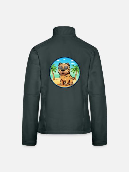 Miniatur Shar Pei Hunderasse Cartoon Sonnenbrille - Frauen Softshelljacke - Dunkelgrau - Hinten