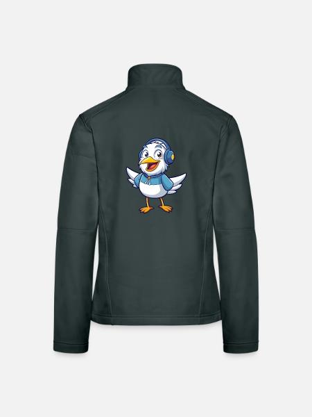 Möwe Lustige Zeichentrickfigur Kopfhörer Musik - Frauen Softshelljacke - Dunkelgrau