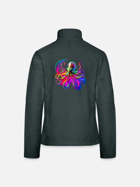 Psychedelischer Neon-Oktopus - Frauen Softshelljacke - Dunkelgrau - Hinten