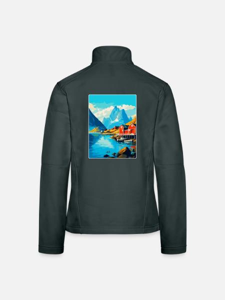 Lofoten Norwegen Vintage Reiseposter WPA - Frauen Softshelljacke - Dunkelgrau - Hinten