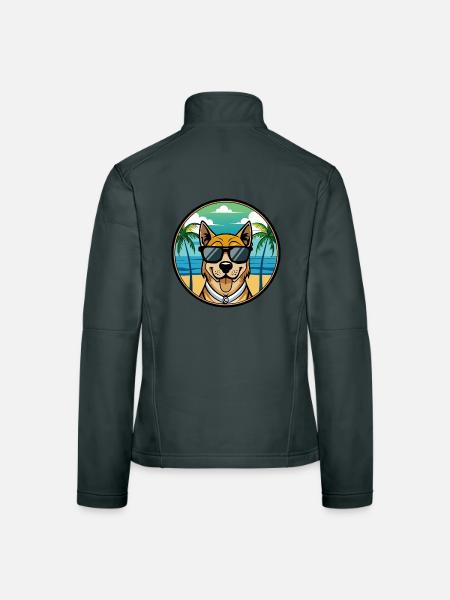 Cao De Castro Laboreiro Hunderasse Cartoon Strand - Frauen Softshelljacke - Dunkelgrau - Hinten