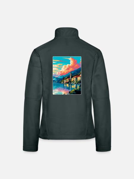 Comer See Italien Vintage Reiseplakat Souvenir WPA - Frauen Softshelljacke - Dunkelgrau - Hinten