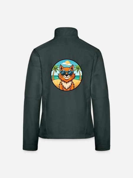 Ingwer Langhaar Katze Rasse Cartoon Sonnenbrille Strand - Frauen Softshelljacke - Dunkelgrau - Hinten