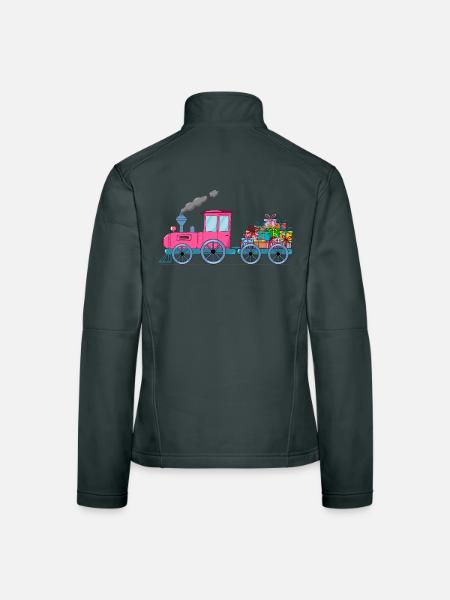 Children's train railway with trailer pink - Women's Softshell Jacket - mouse grey - Back