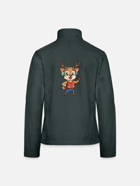 Deer Funny Cartoon Character Headphone Music - Women's Softshell Jacket - mouse grey - Back