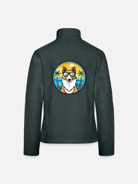 Smooth Collie Hunderasse Cartoon Sonnenbrille Strand - Frauen Softshelljacke - Dunkelgrau - Hinten