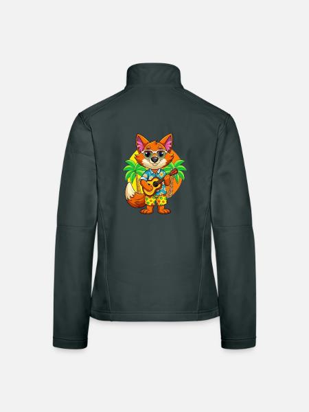 Lustige Fuchs Cartoon Sommer Strand Sonnenbrille Gitarre - Frauen Softshelljacke - Dunkelgrau - Hinten