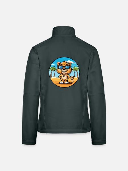 Liger Hybrid Lion Tiger Cat Breed Cartoon Beach - Women's Softshell Jacket - mouse grey - Back