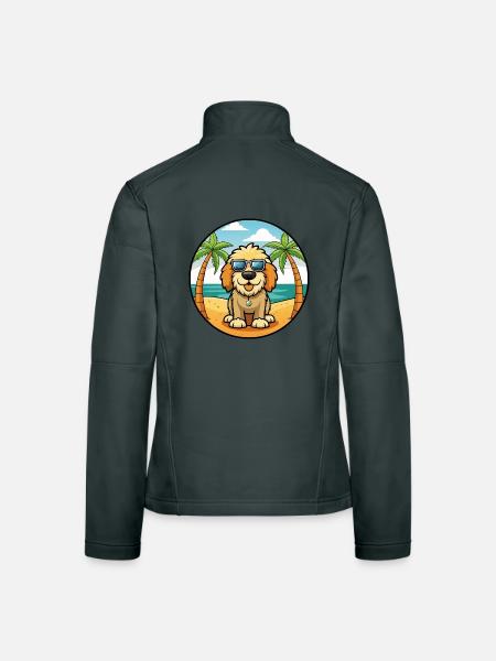 Spanisch Wasser Hund Rasse Cartoon Sonnenbrille Strand - Frauen Softshelljacke - Dunkelgrau - Hinten