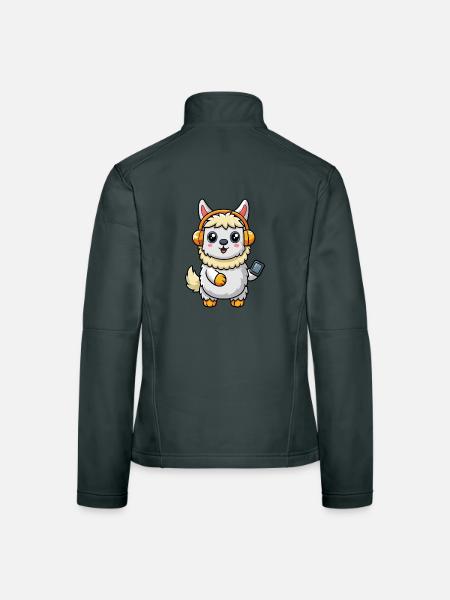 Alpaka Lustige Zeichentrickfigur Kopfhörer Musik - Frauen Softshelljacke - Dunkelgrau - Hinten