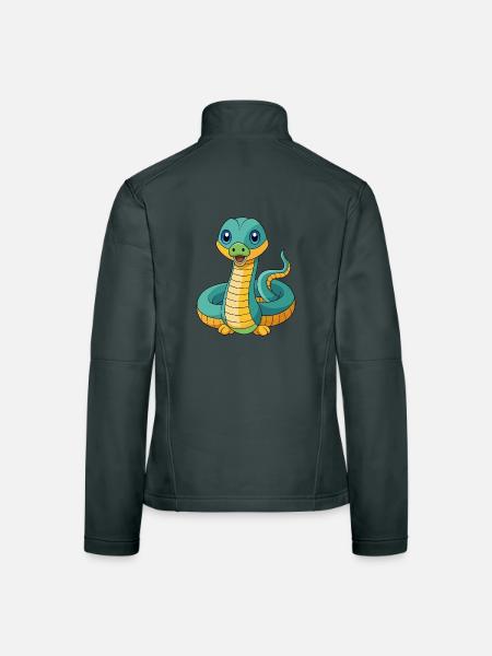 Anaconda Niedliche Maskottchen Zeichentrickfigur Kawaii - Frauen Softshelljacke - Dunkelgrau - Hinten