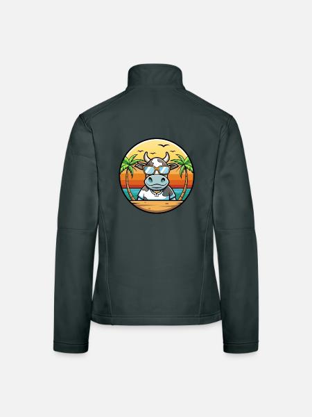 Kuh Lustige Cartoon Sommer Strand Sonnenbrille Aufkleber - Frauen Softshelljacke - Dunkelgrau - Hinten