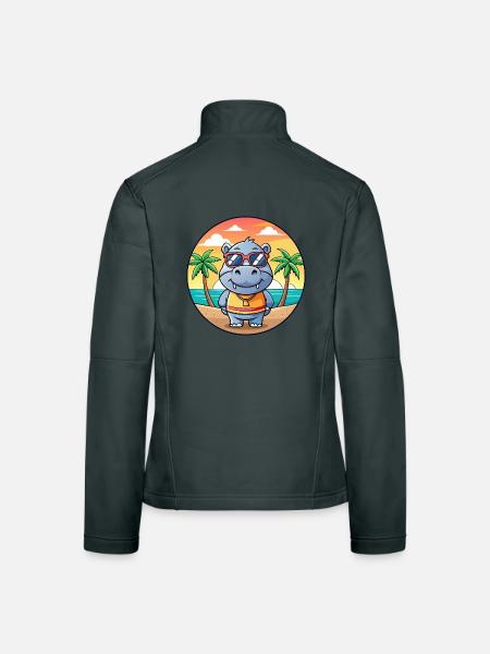 Lunettes de soleil de plage d’été de dessin animé drôle d’hippopotame - Veste en tissu softshell Femme - gris foncé - Dos