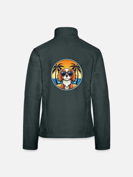 Cavalier King Charles Spaniel Hunderasse Karikatur - Frauen Softshelljacke - Dunkelgrau - Hinten