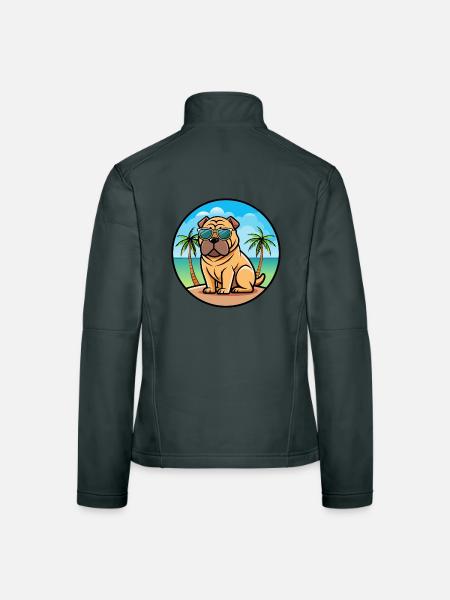 Chinesischer Shar Pei Hund Rasse Cartoon Sonnenbrille Strand - Frauen Softshelljacke - Dunkelgrau - Hinten