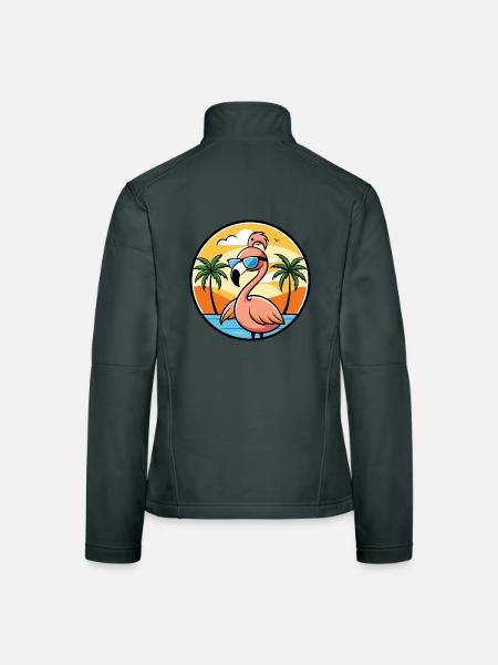 Flamingo Lustige Cartoon Sommer Strand Sonnenbrille - Frauen Softshelljacke - Dunkelgrau - Hinten