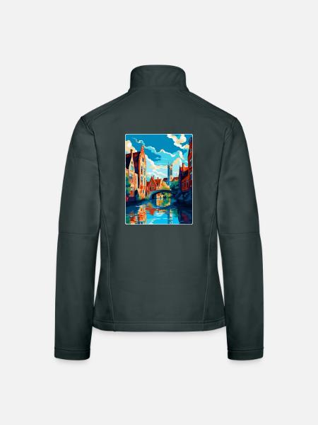 Bruges Belgique Affiche de voyage vintage Souvenir WPA - Veste en tissu softshell Femme - gris foncé - Dos