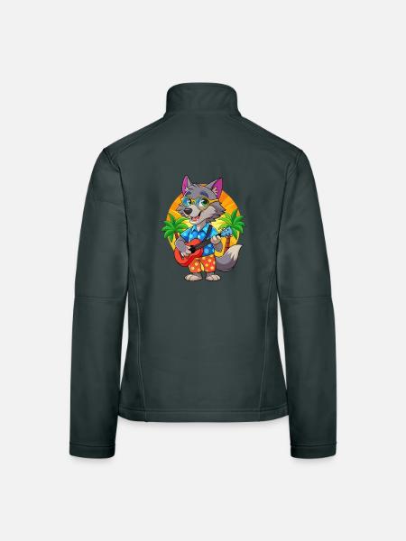 Lustige Wolf Cartoon Sommer Strand Sonnenbrille Gitarre - Frauen Softshelljacke - Dunkelgrau - Hinten