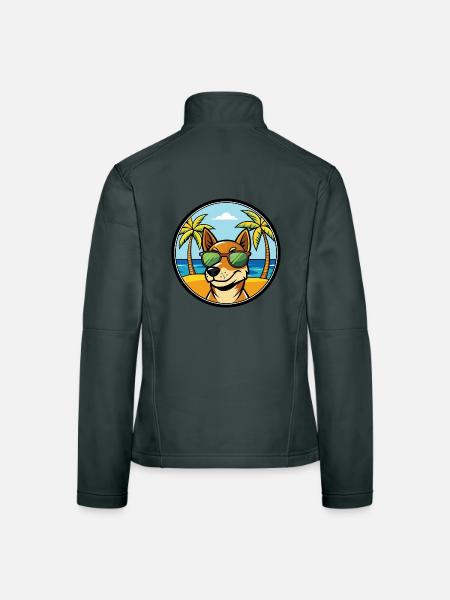 Serbischer dreifarbiger Laufhund Rasse Cartoon Strand - Frauen Softshelljacke - Dunkelgrau - Hinten