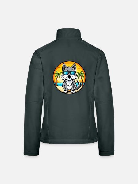Saarloos Wolfdog Rasse Cartoon Sonnenbrille Strand - Frauen Softshelljacke - Dunkelgrau - Hinten