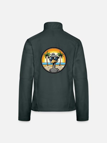 Straußen, Lustig, Cartoon, Sommer, Strand, Sonnenbrille, Cool - Frauen Softshelljacke - Dunkelgrau - Hinten