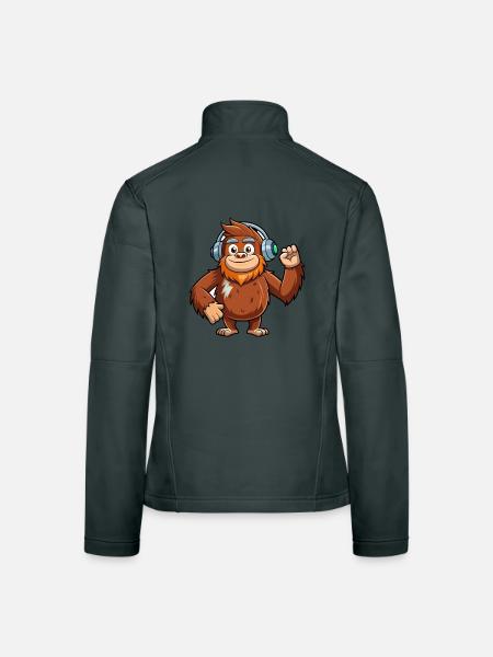 Big Foot Lustige Zeichentrickfigur Kopfhörer Musik - Frauen Softshelljacke - Dunkelgrau - Hinten