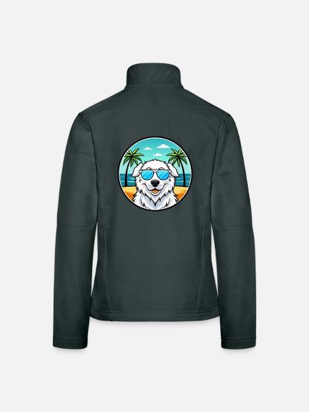Kuvasz Ungarische Hunderasse Cartoon Sonnenbrille Strand - Frauen Softshelljacke - Dunkelgrau - Hinten