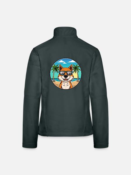 Taigan Kirgisisch Taighany Hunderasse Cartoon Strand - Frauen Softshelljacke - Dunkelgrau - Hinten