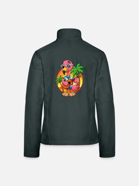 Lustige Flamingo Sommer Strand Sonnenbrille Hawaiianisch - Frauen Softshelljacke - Dunkelgrau - Hinten