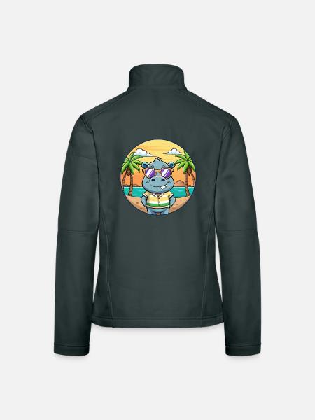 Hippo Funny Cartoon Summer Beach Sunglasses - Women's Softshell Jacket - mouse grey - Back
