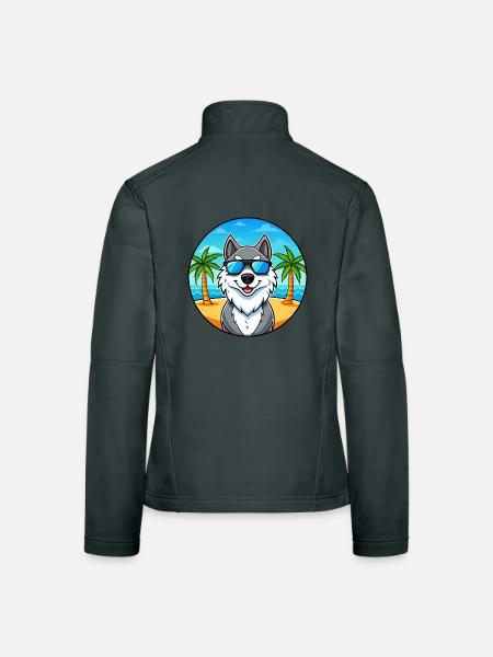 Seppala Sibirische Schlittenhunderasse Cartoon Sonnenbrille - Frauen Softshelljacke - Dunkelgrau - Hinten