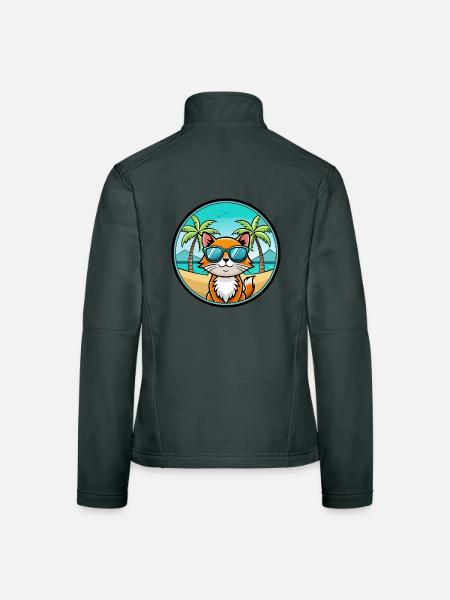 Hantilly Tiffany Katzenrasse Cartoon Sonnenbrille Strand - Frauen Softshelljacke - Dunkelgrau - Hinten
