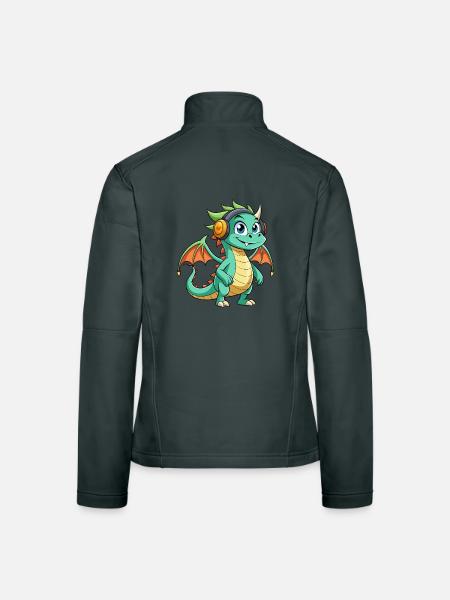 Drache Lustige Zeichentrickfigur Kopfhörer Musik - Frauen Softshelljacke - Dunkelgrau - Hinten