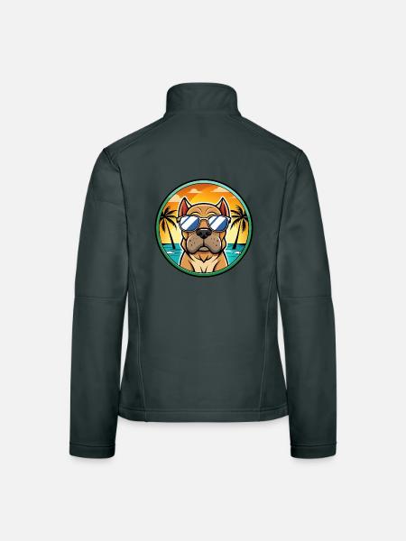 Mastiff Hund Rasse Cartoon Sonnenbrille Strand - Frauen Softshelljacke - Dunkelgrau - Hinten