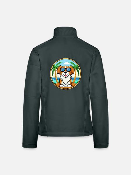 Nederlandse Kooikerhondje Hunderasse Cartoon Strand - Frauen Softshelljacke - Dunkelgrau - Hinten