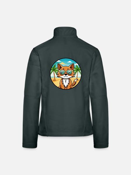 Somali Katzenrasse Cartoon Kawaii Sonnenbrille Strand - Frauen Softshelljacke - Dunkelgrau - Hinten