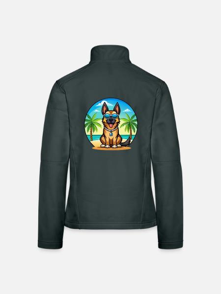 Deutsche Schafpudel Hunderasse Cartoon Sonnenbrille - Frauen Softshelljacke - Dunkelgrau - Hinten