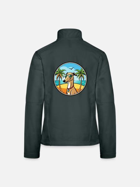 Galgo Español Hunderasse Cartoon Sonnenbrille Strand - Frauen Softshelljacke - Dunkelgrau - Hinten