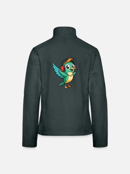 Kolibri Lustige Cartoon Tier Kopfhörer Musik - Frauen Softshelljacke - Dunkelgrau - Hinten