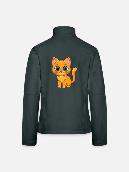 Katze Niedliche Maskottchen Zeichentrickfigur Kawaii - Frauen Softshelljacke - Dunkelgrau - Hinten