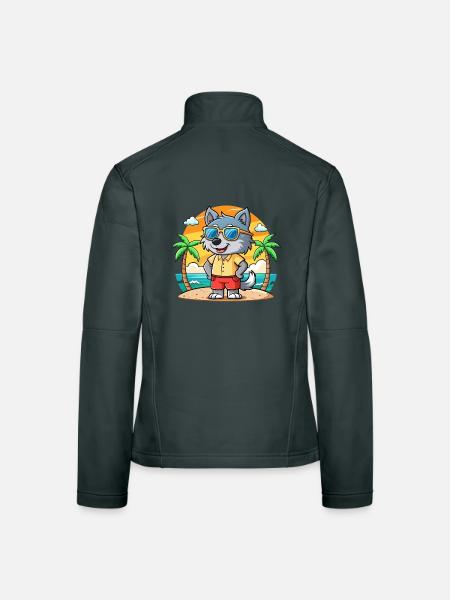 Lunettes de soleil de plage d’été de dessin animé drôle de loup - Veste en tissu softshell Femme - gris foncé - Dos