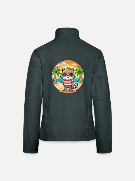 Raccoon Funny Cartoon Summer Beach Sunglasses - Women's Softshell Jacket - mouse grey - Back
