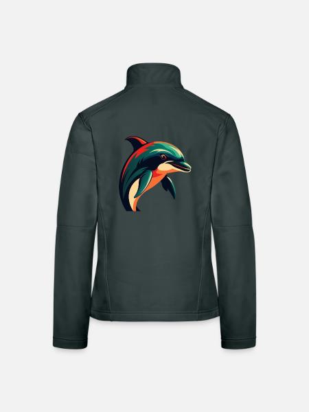 Delphin Cartoon Figur Buntes Haustier Tier - Frauen Softshelljacke - Dunkelgrau - Hinten