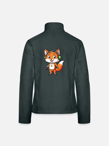 Fuchs Lustige Zeichentrickfigur Kopfhörer Musik - Frauen Softshelljacke - Dunkelgrau - Hinten