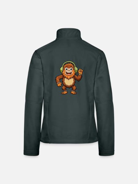 Big Foot Lustige Cartoon Figur Kopfhörer Musik - Frauen Softshelljacke - Dunkelgrau - Hinten