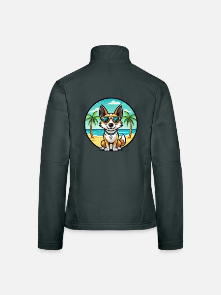 Spielzeug Foxterrier Hund Rasse Cartoon Sonnenbrille Strand - Frauen Softshelljacke - Dunkelgrau - Hinten