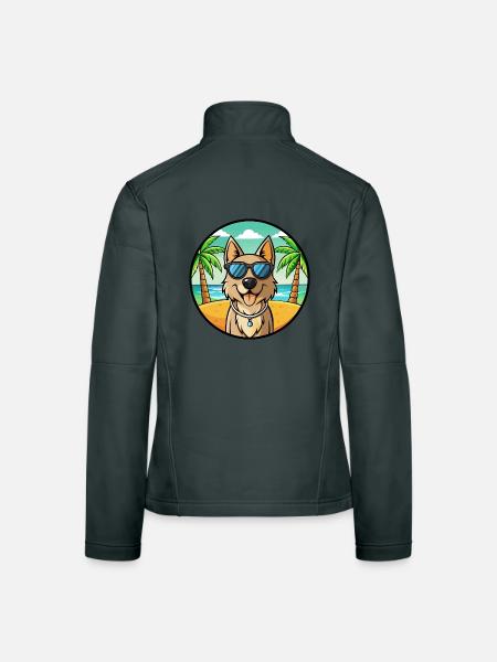 Schäferhund Rasse Cartoon Sonnenbrille Strand - Frauen Softshelljacke - Dunkelgrau - Hinten