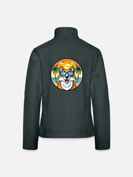 Scotch Collie Hunderasse Cartoon Sonnenbrille Strand - Frauen Softshelljacke - Dunkelgrau - Hinten