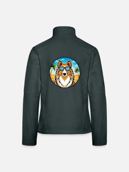 Rough Collie Chien Race Dessin Animé Lunettes De Soleil Plage - Veste en tissu softshell Femme - gris foncé - Dos